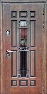 Входная железная дверь винорит со стеклом и ковкой ДСК-183 в Ростове-На-Дону