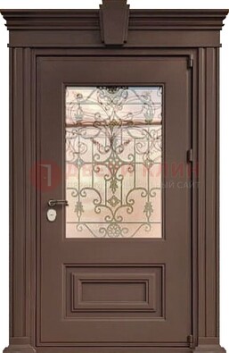 Металлическая дверь со стеклом и ковкой в классическом стиле ДСК-185 в Ростове-На-Дону