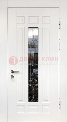 Белая стальная дверь винорит со стеклом и ковкой ДСК-191 в Ростове-На-Дону