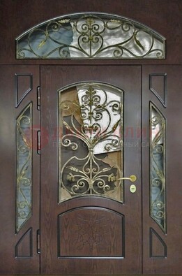 Входная дверь Винорит со стеклом и ковкой и фрамугами ДСК-213 в Ростове-На-Дону