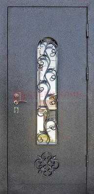 Темная стальная дверь Порошок со стеклом и ковкой ДСК-217 в Ростове-На-Дону