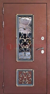 Уличная дверь Порошок со стеклом и ковкой для дома ДСК-218 в Ростове-На-Дону