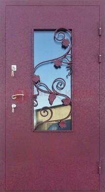 Железная дверь Порошок со стеклом и ковкой лозы ДСК-220 в Ростове-На-Дону
