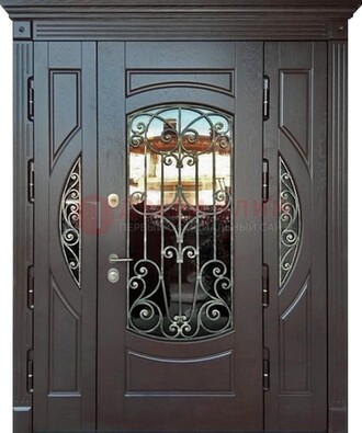 Полуторная железная дверь Винорит со стеклом и ковкой ДСК-231 в Ростове-На-Дону