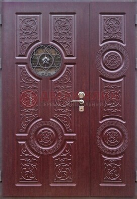 Красная железная дверь Винорит со стеклом и ковкой ДСК-235 в Ростове-На-Дону