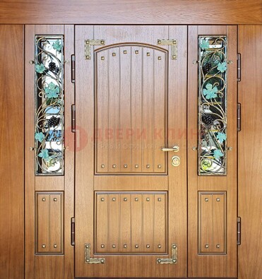 Железная дверь Винорит со стеклом и ковкой лозы ДСК-236 в Ростове-На-Дону