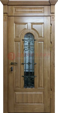Металлическая дверь массив со стеклом и ковкой для дома ДСК-246 в Ростове-На-Дону