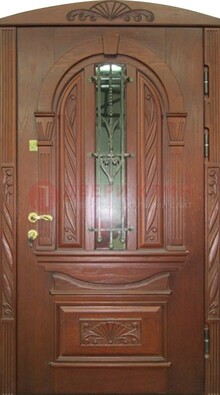 Узорная железная дверь массив со стеклом и ковкой ДСК-247 в Ростове-На-Дону