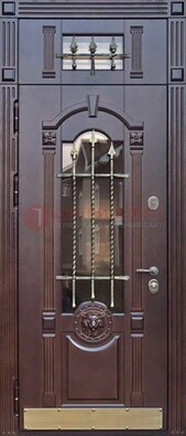 Металлическая дверь массив со стеклом и ковкой с фрамугой ДСК-249 в Ростове-На-Дону