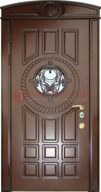 Шоколадная металлическая дверь Винорит со стеклом и ковкой ДСК-269 в Ростове-На-Дону