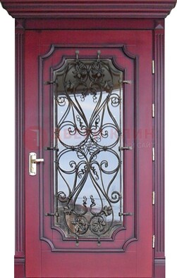 Красная стальная дверь Винорит со стеклом и ковкой ДСК-271 в Ростове-На-Дону