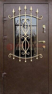 Стальная дверь Порошок со стеклом и ковкой для дома ДСК-280 в Ростове-На-Дону