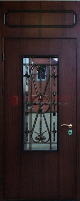 Высокая стальная дверь со стеклом и ковкой ДСК-32 в Ростове-На-Дону