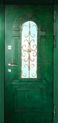 Антивандальная стальная дверь со стеклом и ковкой ДСК-61 в Ростове-На-Дону