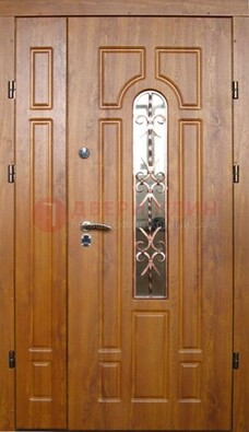 Стальная дверь со стеклом и цветной ковкой ДСК-78 для панельного дома в Ростове-На-Дону