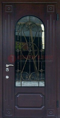 Стальная дверь со стеклом и ковкой ДСК-80 в загородный дом в Ростове-На-Дону