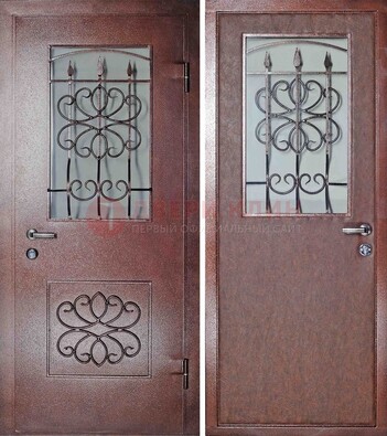 Железная дверь с прозрачным стеклом и ковкой ДСК-85 в кафе в Ростове-На-Дону