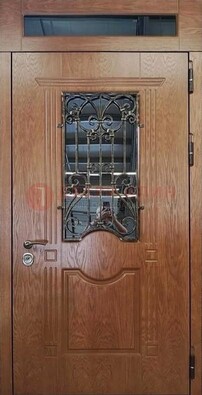 Металлическая входная дверь со стеклом и ковкой для дома ДСК-96 в Ростове-На-Дону