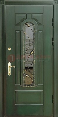 Железная дверь со стеклом и ковкой ДСК-9 для офиса в Ростове-На-Дону