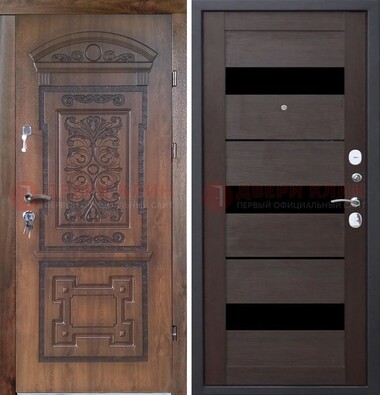 Стальная коричневая филенчатая дверь с виноритом и темной МДФ ДВТ-122 в Ростове-На-Дону