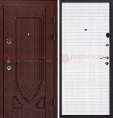 Уличная темная филенчатая дверь с виноритом и МДФ Белый ясень ДВТ-141 в Ростове-На-Дону