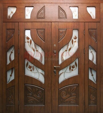Элитная двухстворчатая дверь с витражным стеклом ДВТ-173 в Ростове-На-Дону