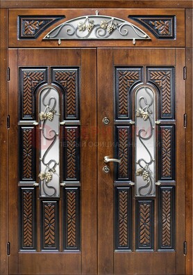 Входная двухстворчатая дверь с виноритом и ковкой ДВТ-183 в Ростове-На-Дону