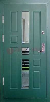 Зеленая железная  дверь с виноритом и зеркалом ДВТ-205 в Ростове-На-Дону
