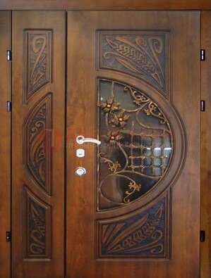 Металлическая дверь с виноритом и резной панелью внутри ДВТ-70 в Ростове-На-Дону