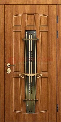 Входная коричневая дверь с терморазрывом и фрезерованной МДФ ДВТ-75 в Ростове-На-Дону