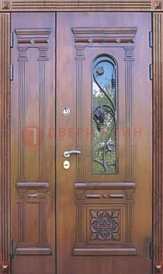 Железная коричневая филенчатая дверь с виноритом и МДФ ДВТ-85 в Ростове-На-Дону