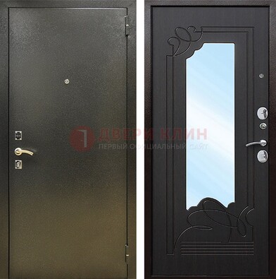 Железная темная дверь c порошковым напылением и МДФ с узором и зеркалом ДЗ-111 в Ростове-На-Дону