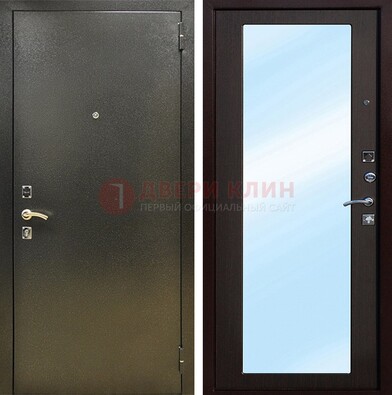 Входная темно-серая дверь c порошковым покрытием и МДФ с зеркалом ДЗ-114 в Ростове-На-Дону