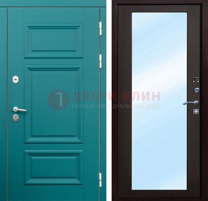 Зеленая входная дверь терморазрыв c виноритом и МДФ с зеркалом ДЗ-122 в Ростове-На-Дону
