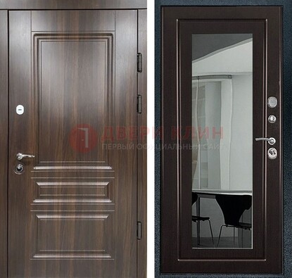 Железная коричневая дверь с МДФ Венге c зеркалом ДЗ-124 в Ростове-На-Дону