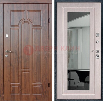 Входная коричневая дверь с МДФ Белый дуб и зеркалом ДЗ-126 в Ростове-На-Дону