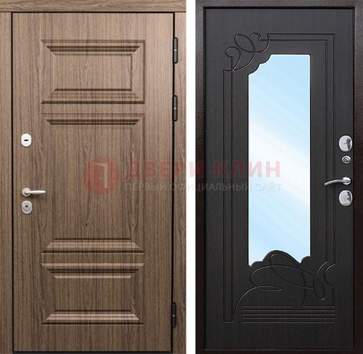 Входная коричневая дверь с зеркалом МДФ Венге ДЗ-127 в Ростове-На-Дону