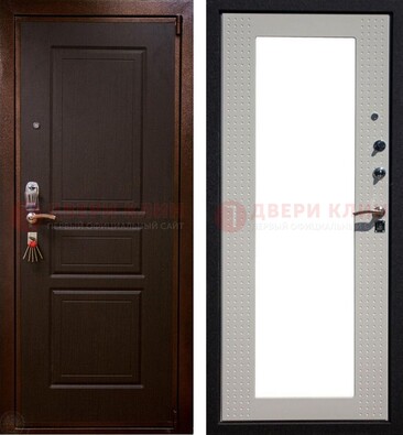 Коричневая железная дверь с панелями МДФ и зеркалом ДЗ-133 в Ростове-На-Дону