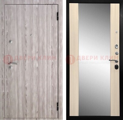 Железная дверь с зеркалом и МДФ в светлом цвете ДЗ-139 в Ростове-На-Дону