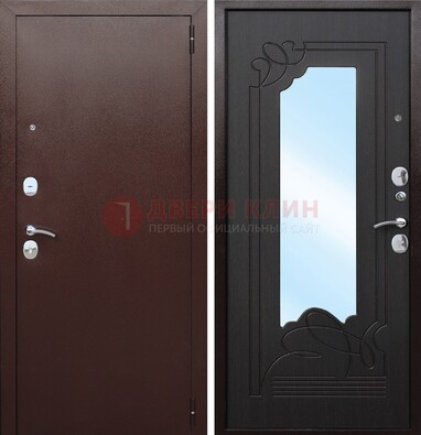 Коричневая стальная дверь с зеркалом ДЗ-18 в Ростове-На-Дону