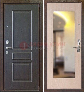 Коричневая стальная дверь с зеркалом МДФ внутри ДЗ-27 в Ростове-На-Дону