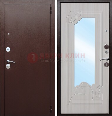 Коричневая металлическая дверь с зеркалом МДФ внутри ДЗ-33 в Ростове-На-Дону