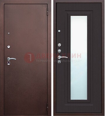 Коричневая металлическая дверь с зеркалом ДЗ-43 в Ростове-На-Дону