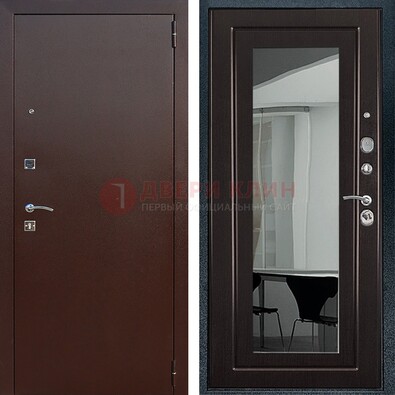 Металлическая дверь с порошковым напылением с МДФ и зеркалом ДЗ-61 в Ростове-На-Дону