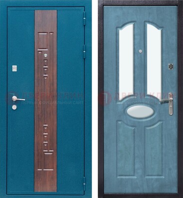 Голубая металлическая дверь МДФ с тремя зеркальными вставками ДЗ-78 в Ростове-На-Дону