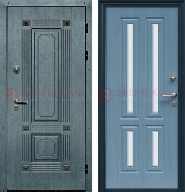 Голубая филенчатая дверь с МДФ и зеркальными вставками внутри ДЗ-80 в Ростове-На-Дону