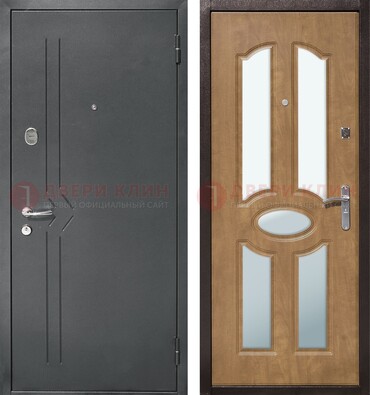 Железная серая дверь с порошковым напылением и МДФ с зеркалом ДЗ-90 в Ростове-На-Дону