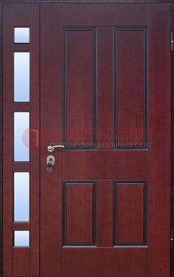 Красная входная полуторная дверь со стеклом ПЛ-10 в Ростове-На-Дону