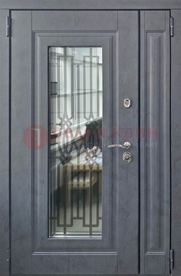 Серая стальная дверь Винорит со стеклом и ковкой ПЛ-29 в Ростове-На-Дону